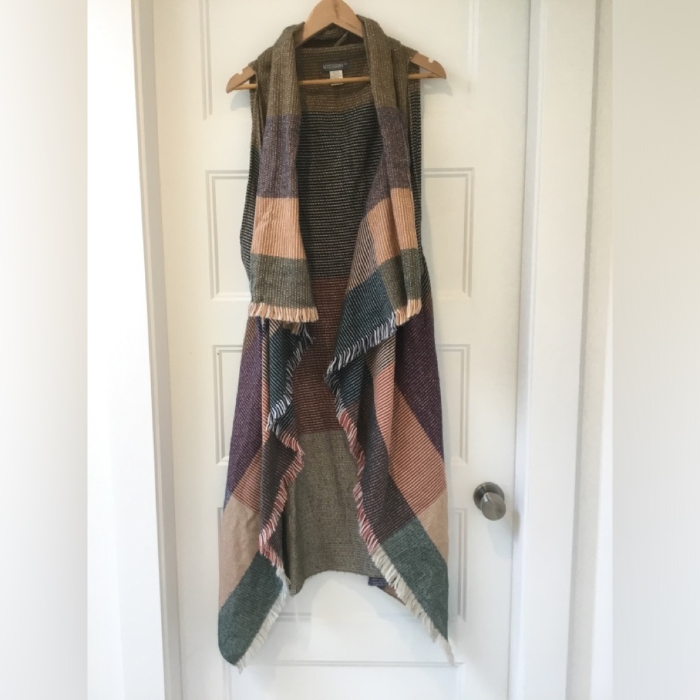 Striped Multicolor Open Front Vest